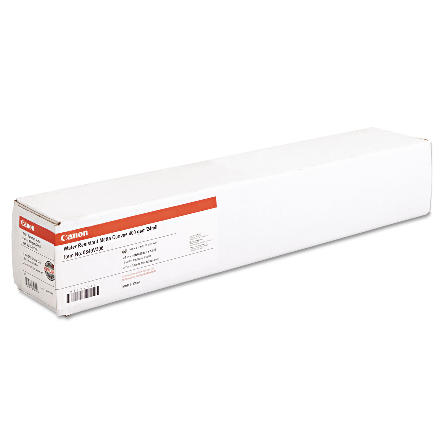  Canon 0849V39603 Water Resistant Matte Canvas Paper Roll, 24 mil, 24 x 40 ft, Matte White (CNM0849V39603) 
