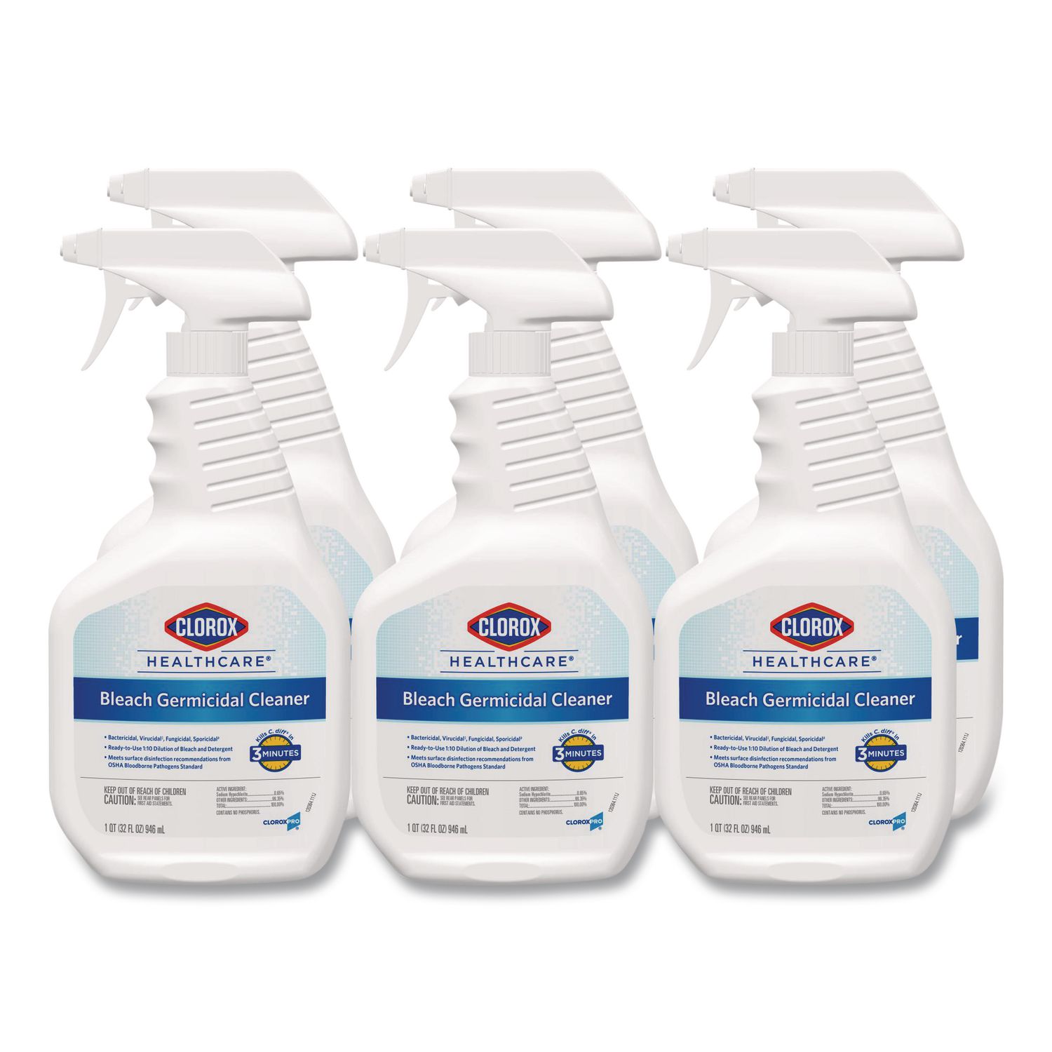 Bleach Germicidal Cleaner, 32 oz Spray Bottle, 6/Carton CLO68970