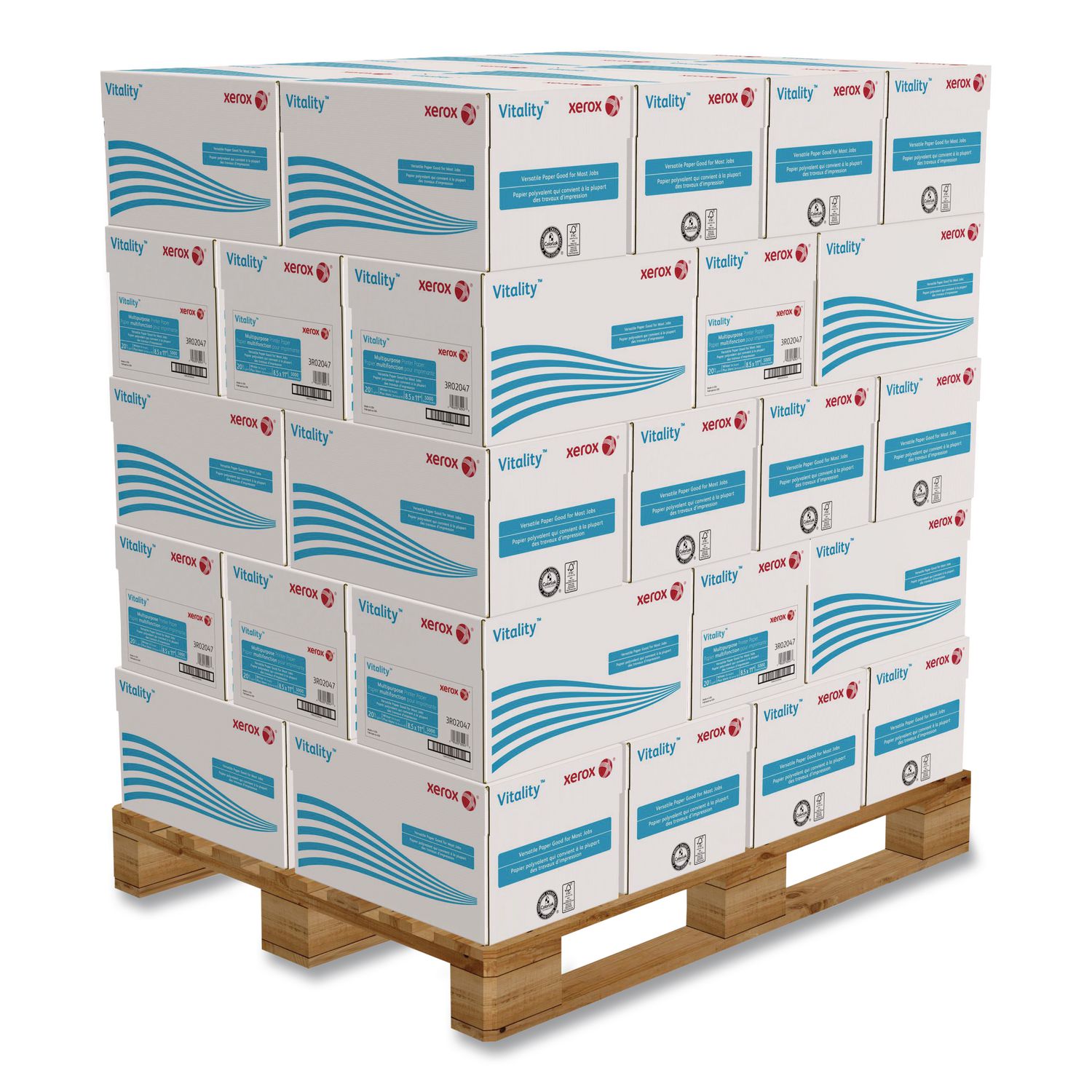 Vitality Multipurpose Print Paper, 92 Bright, 20 lb Bond Weight, 8.5 x 11, White, 500/Ream, 10 Reams/Ct, 40 Cartons/Pallet XER3R02047PLT