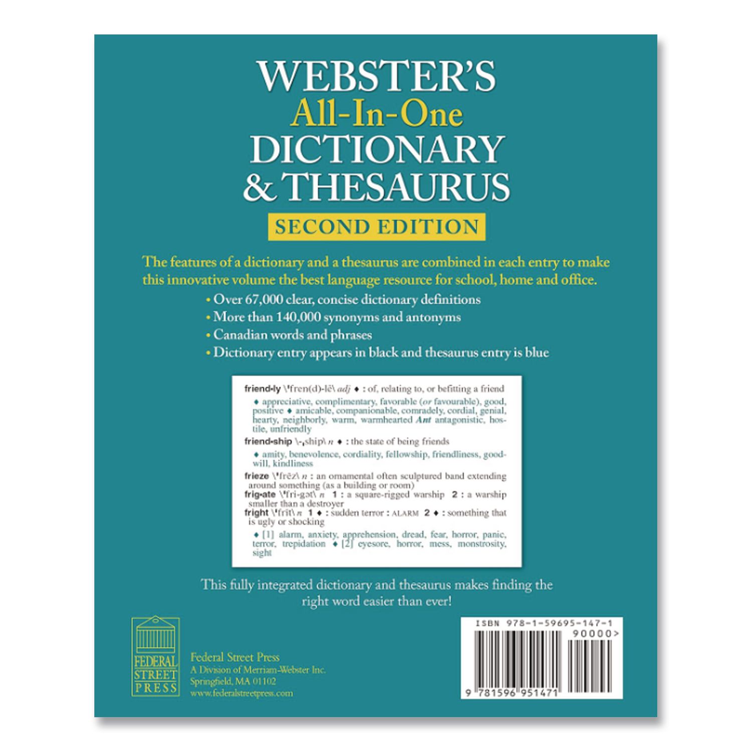 Merriam-Webster All-In-One Dictionary/Thesaurus, Hardcover, 768