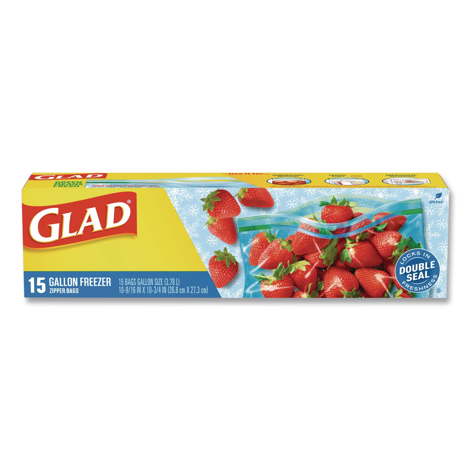 Zipper Food Storage Plastic Bags, Gallon Size, 10.75 x 10.38, Clear, 15 Bags