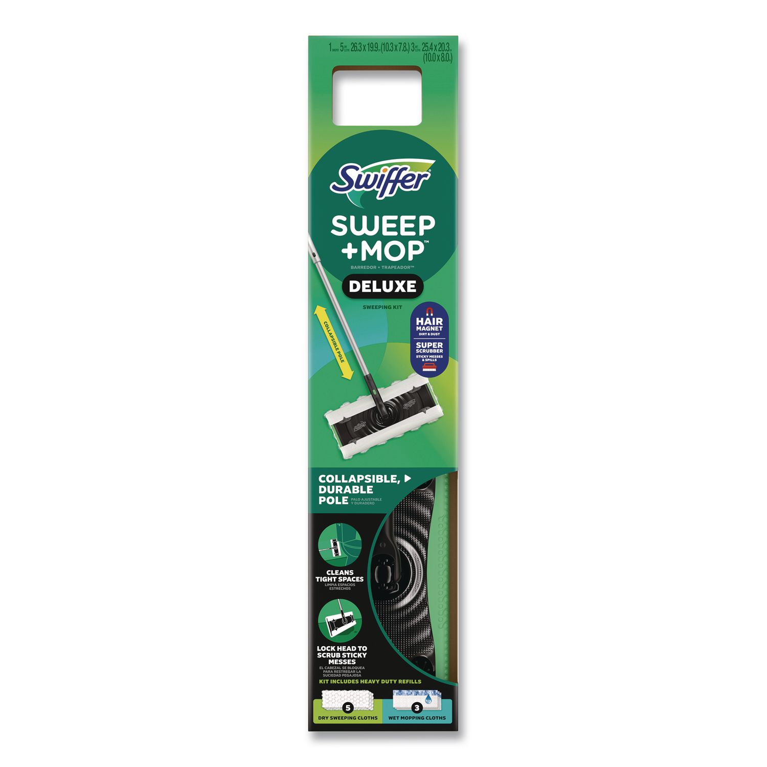Sweep and Mop 2-in-1 Dry + Wet Floor Deluxe Mopping and Sweeping Kit, Silver Handle