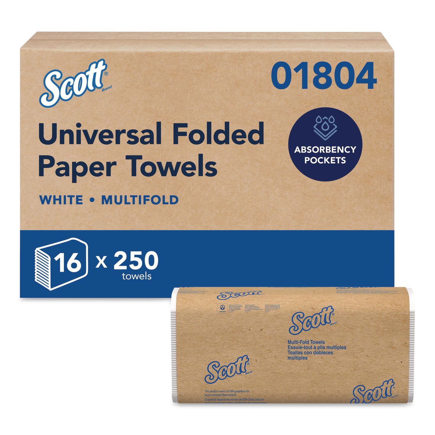 Essential 100% Recycled Fiber Multi-Fold Towels ,9 1/5 x 9 2/5, 250/Pk, 16 Pk/CT