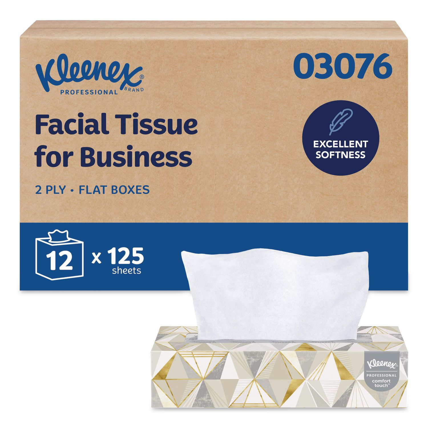 White Facial Tissue for Business, 2-Ply, 125 Sheets/Box, 12 Boxes/Carton KCC03076
