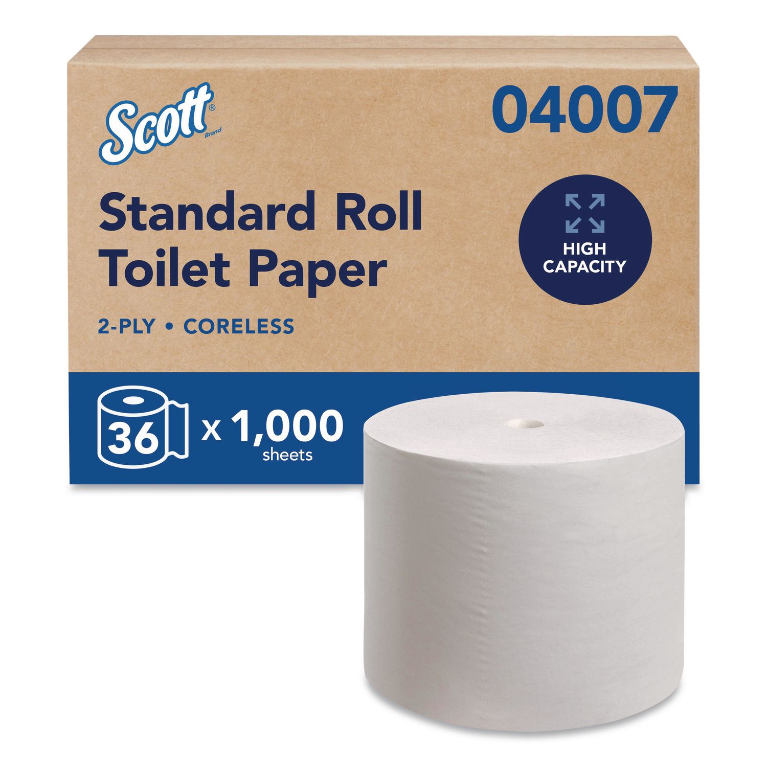 Essential Coreless SRB Bathroom Tissue, Septic Safe, 2-Ply, White, 1,000 Sheets/Roll, 36 Rolls/Carton KCC04007