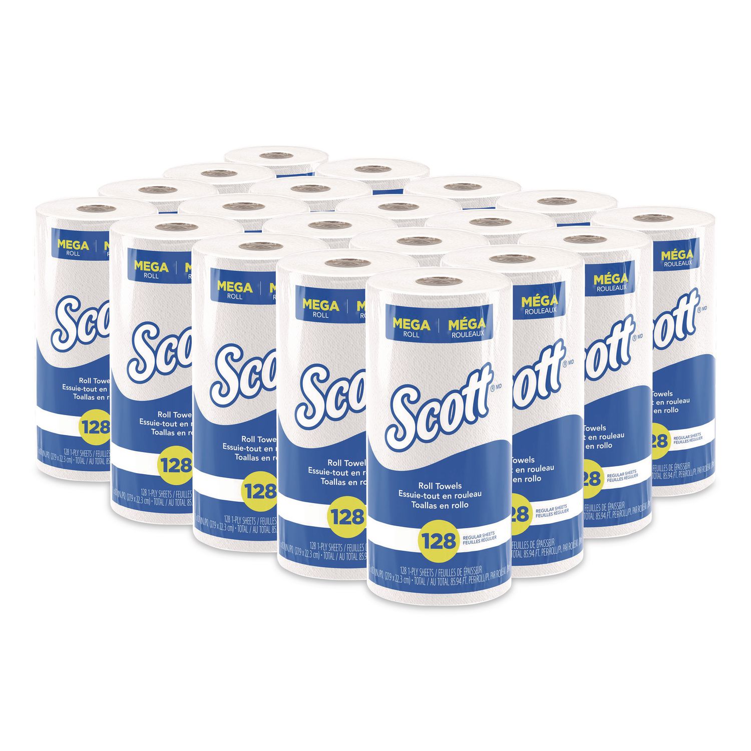 Kitchen Roll Towels, 1-Ply, 11 x 8.75, White, 128/Roll, 20 Rolls/Carton KCC41482