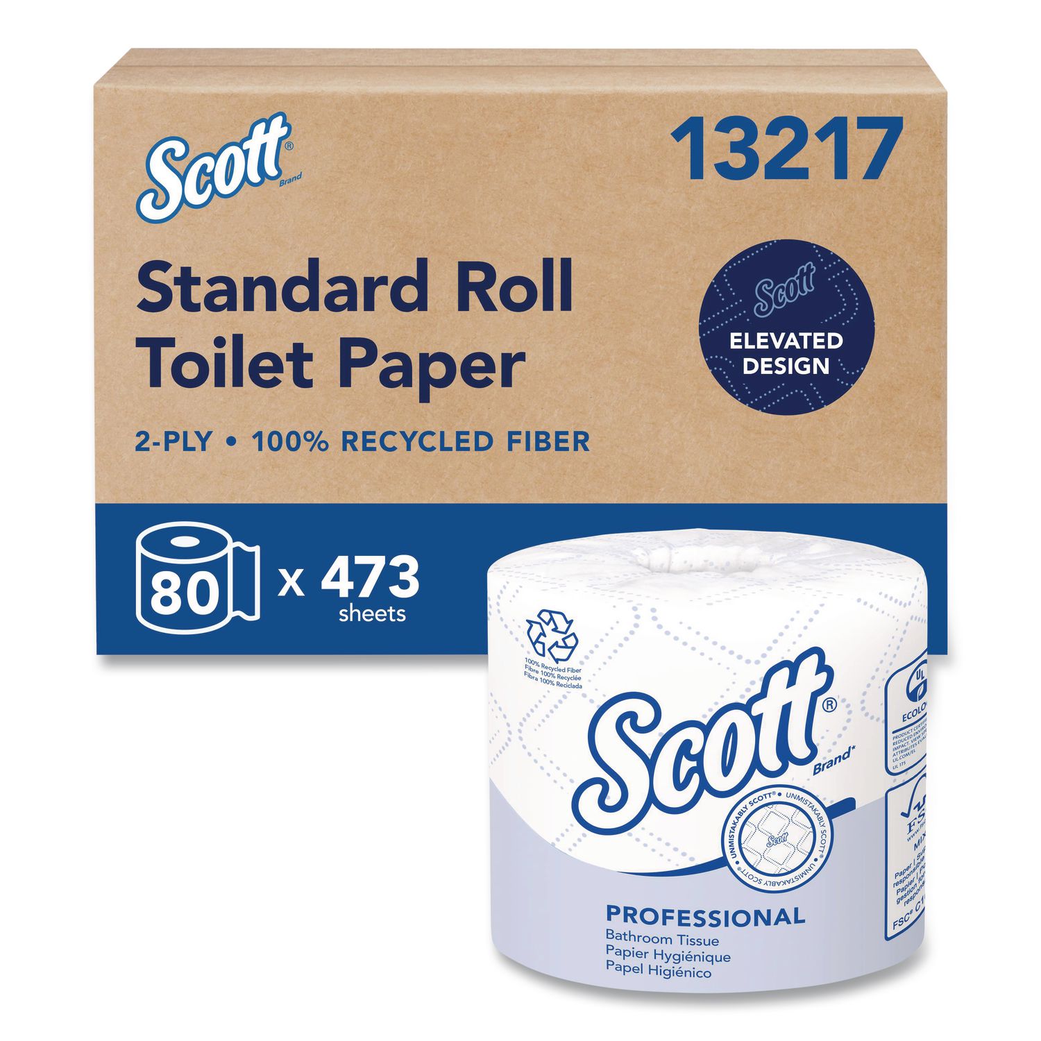 Essential 100% Recycled Fiber SRB Bathroom Tissue, Septic Safe, 2-Ply, White, 473 Sheets/Roll, 80 Rolls/Carton KCC13217