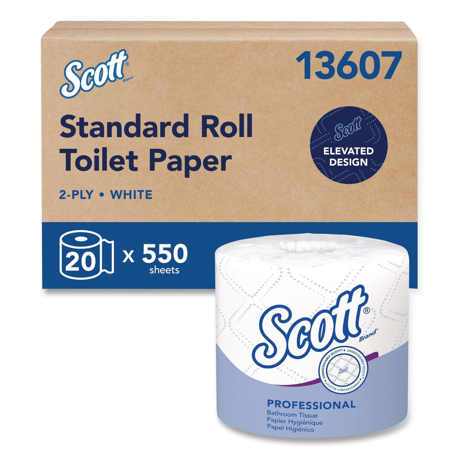Essential Standard Roll Bathroom Tissue for Business, Septic Safe, Convenience Carton, 2-Ply, White, 550/Roll, 20 Rolls/CT KCC13607