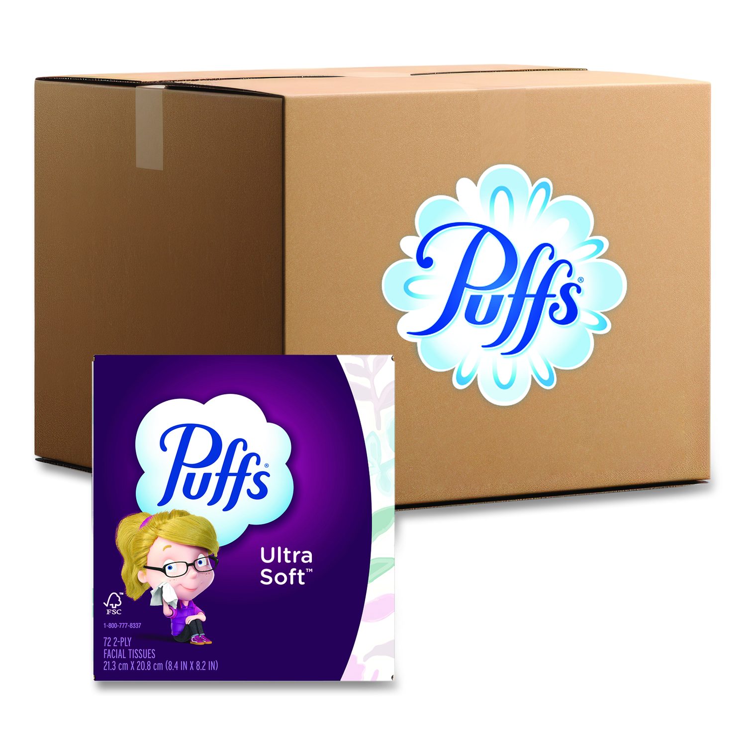 Puffs® Ultra Soft Facial Tissue, 2-Ply, White, 72 Sheets/Box, 24 Boxes ...