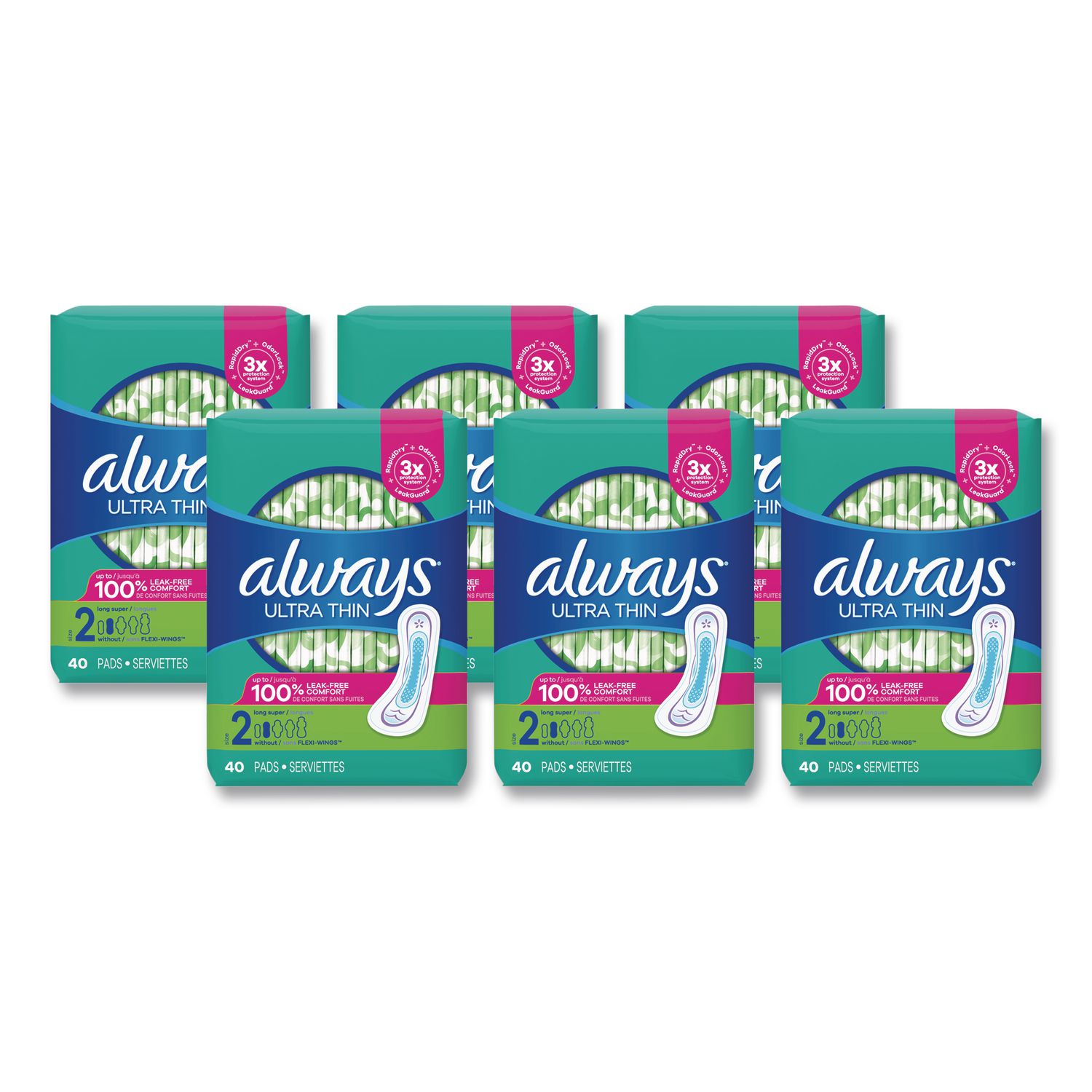 Ultra Thin Pads, Super Long 10 Hour, 40/Pack, 6 Packs/Carton PGC12853