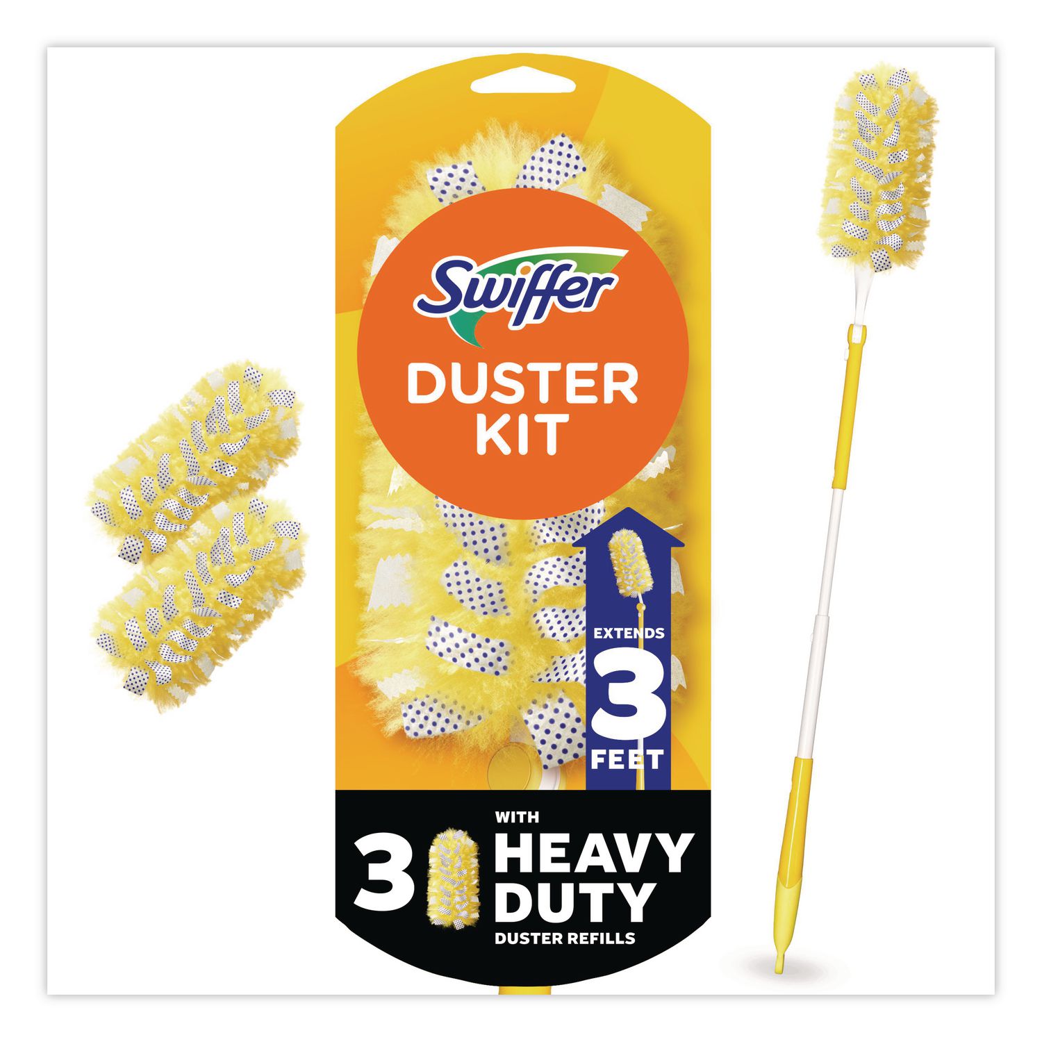 Heavy Duty Dusters, Plastic Handle Extends to 3 ft, 1 Handle & 3 Dusters/Kit