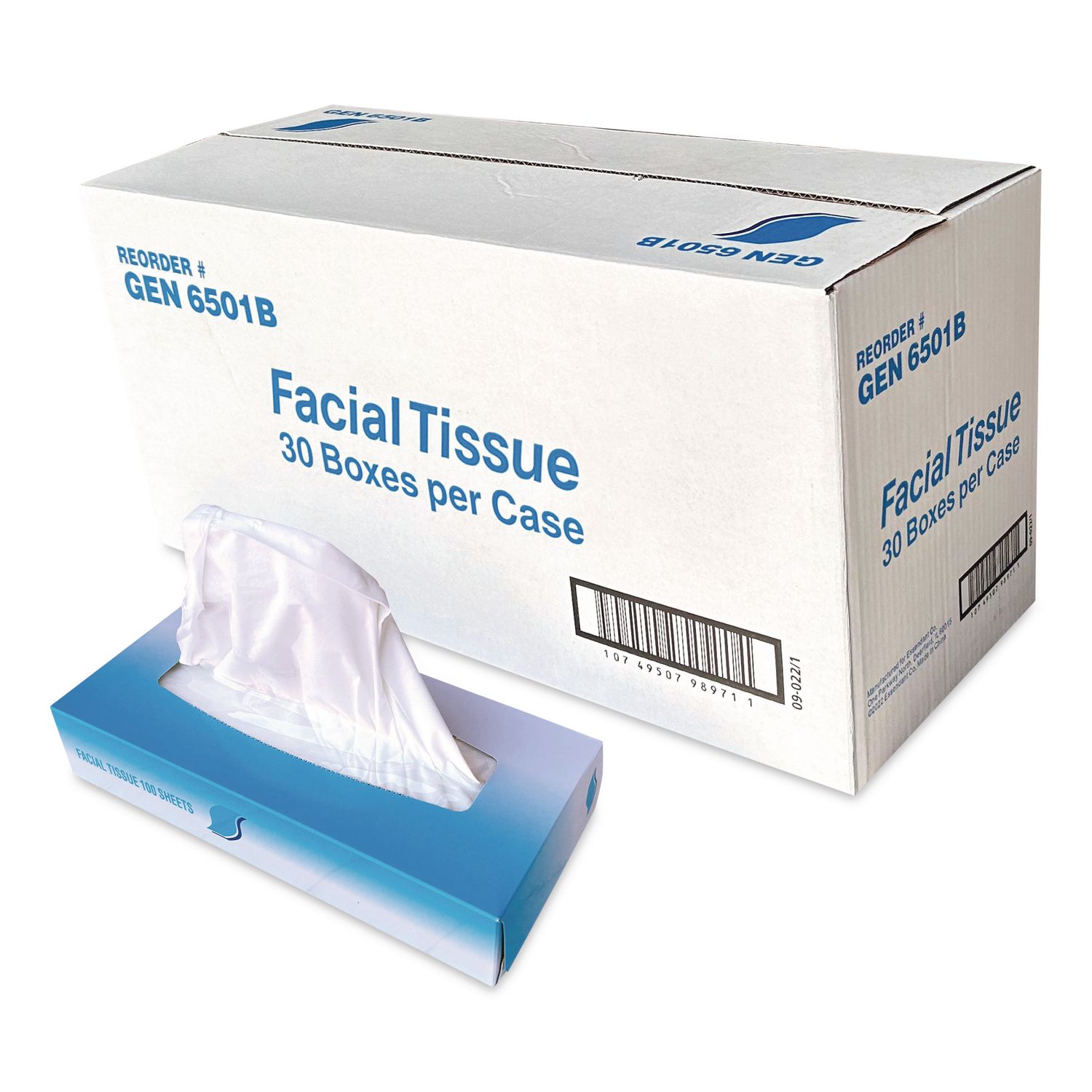 Facial Tissue, 2-Ply, White, Flat Box, 100 Sheets/Box, 30 Boxes/Carton GEN6501