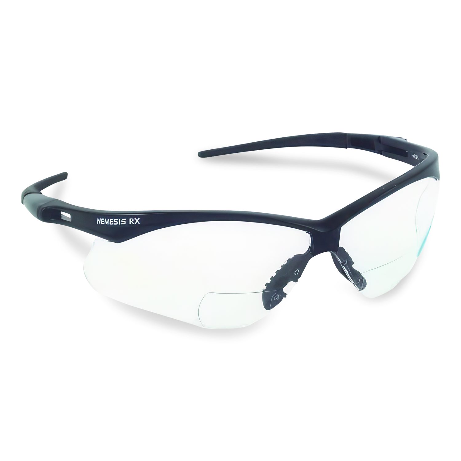 Nemesis Readers Safety Glasses, 1.0+ Diopter, Black Half Frame, Clear Dual Lens