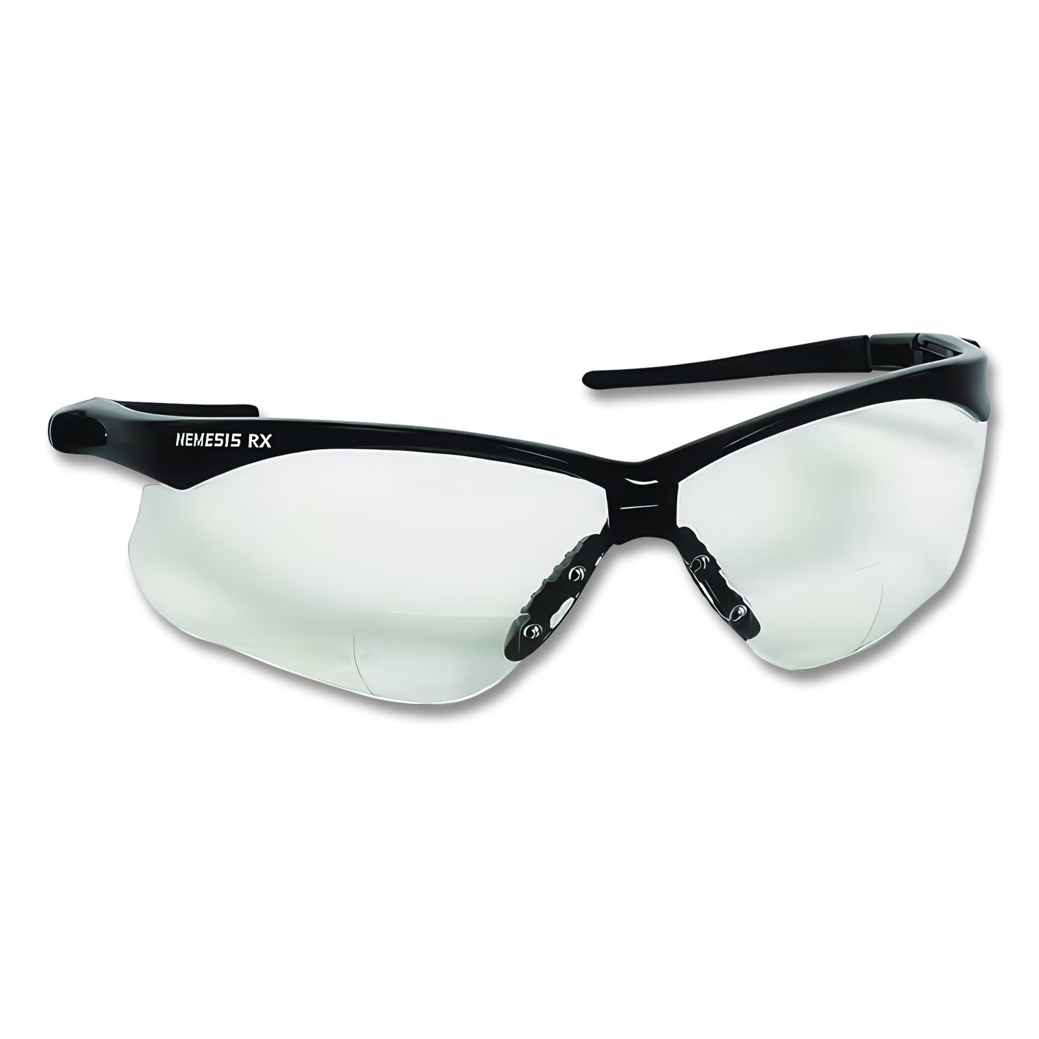 Nemesis Readers Safety Glasses, 1.5+ Diopter, Black Half Frame, Clear Dual Lens