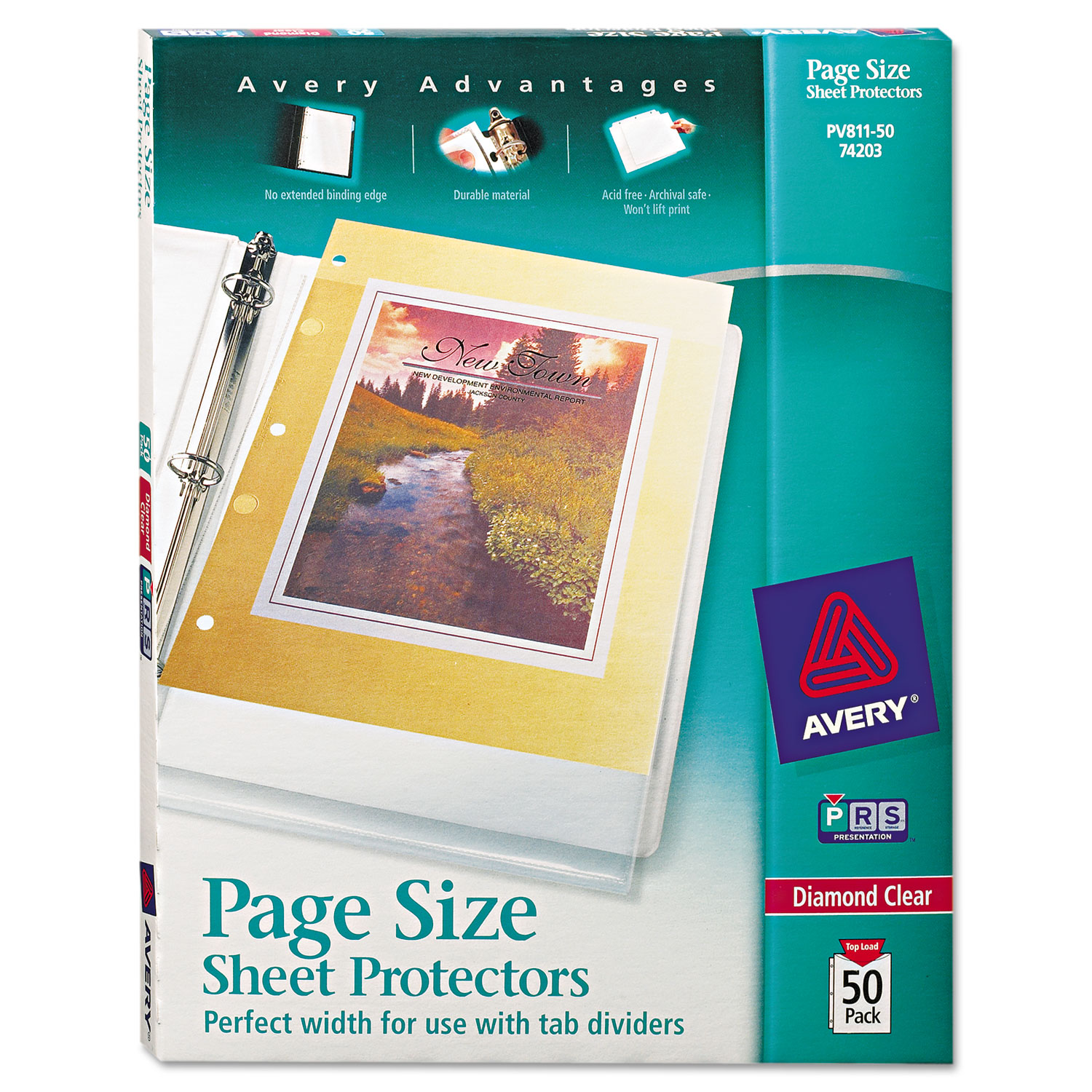  Avery 74203 Top-Load Poly 3-Hole Punched Sheet Protectors, Letter, Diamond Clear, 50/Box (AVE74203) 
