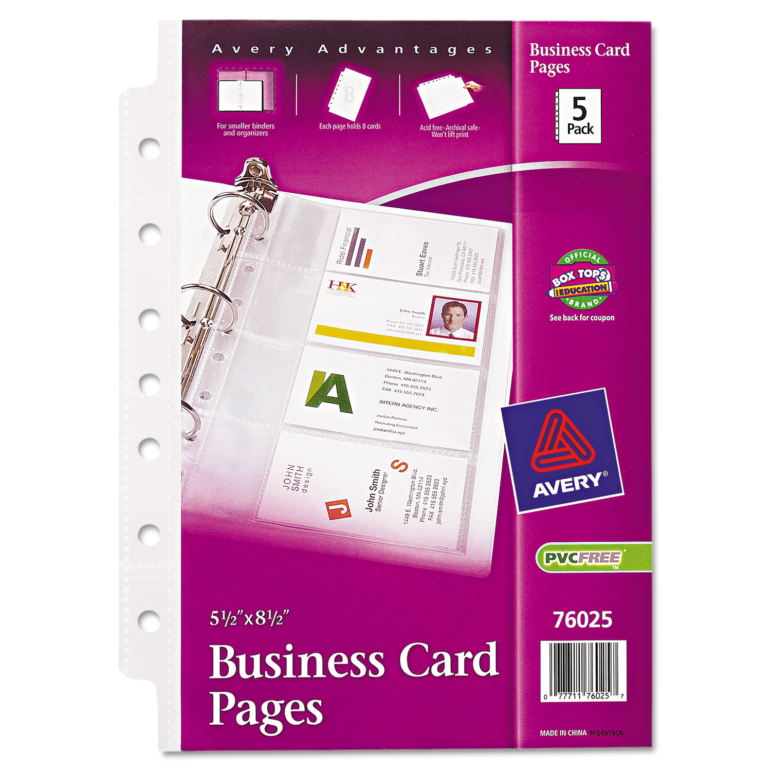  Avery 76025 Business Card Binder Pages, 2 x 3 1/2, 8 Cards/Sheet, 5 Pages/Pack (AVE76025) 