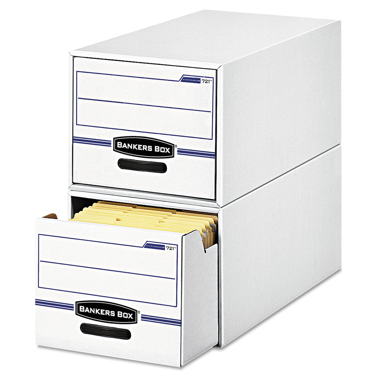  Bankers Box 00721 STOR/DRAWER Basic Space-Savings Storage Drawers, Letter Files, 14 x 25.5 x 11.5, White/Blue, 6/Carton (FEL00721) 