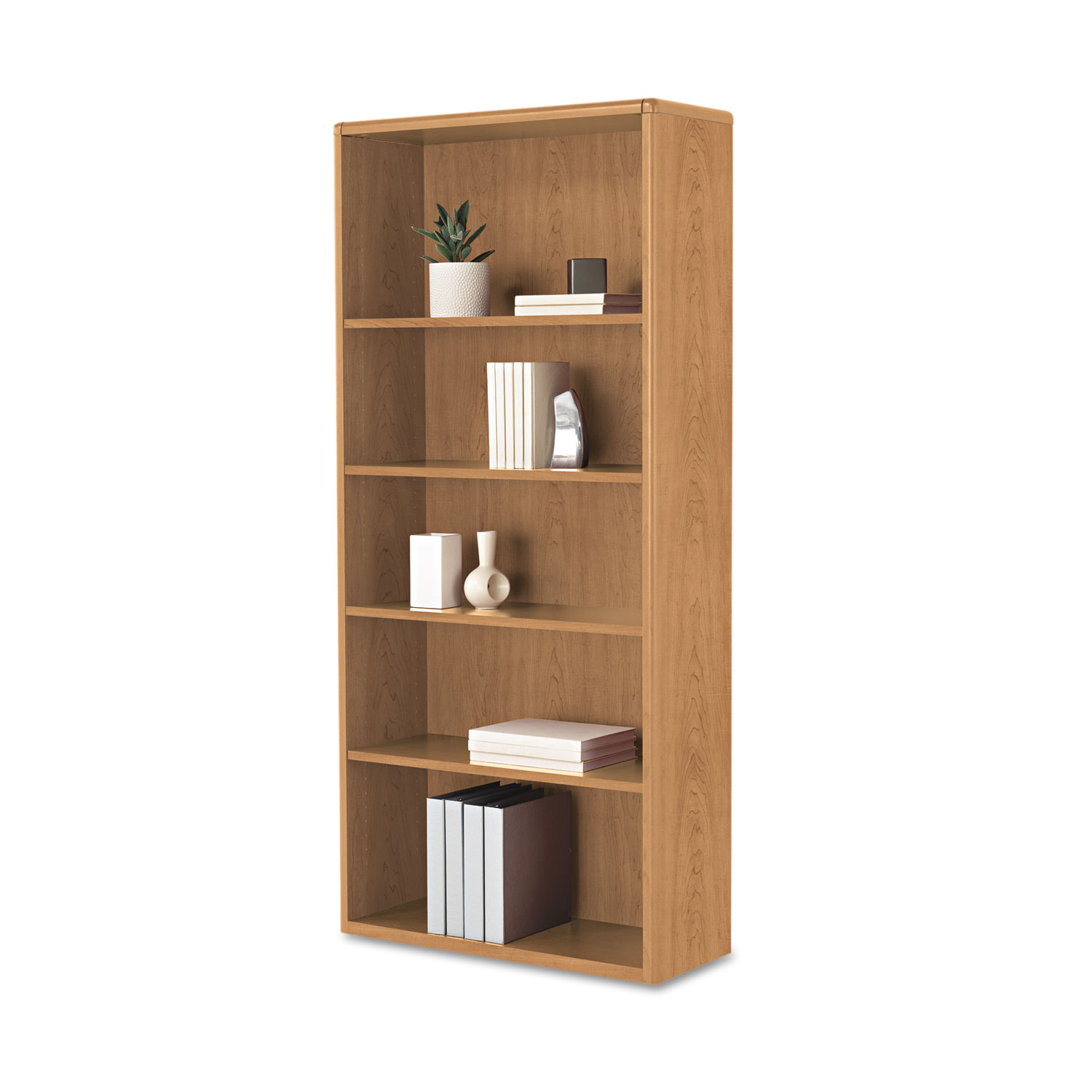 10700 Series Wood Bookcase, 5 Shelf/3 Adjust, 32 3/8 x 13 1/8 x 71, Harvest