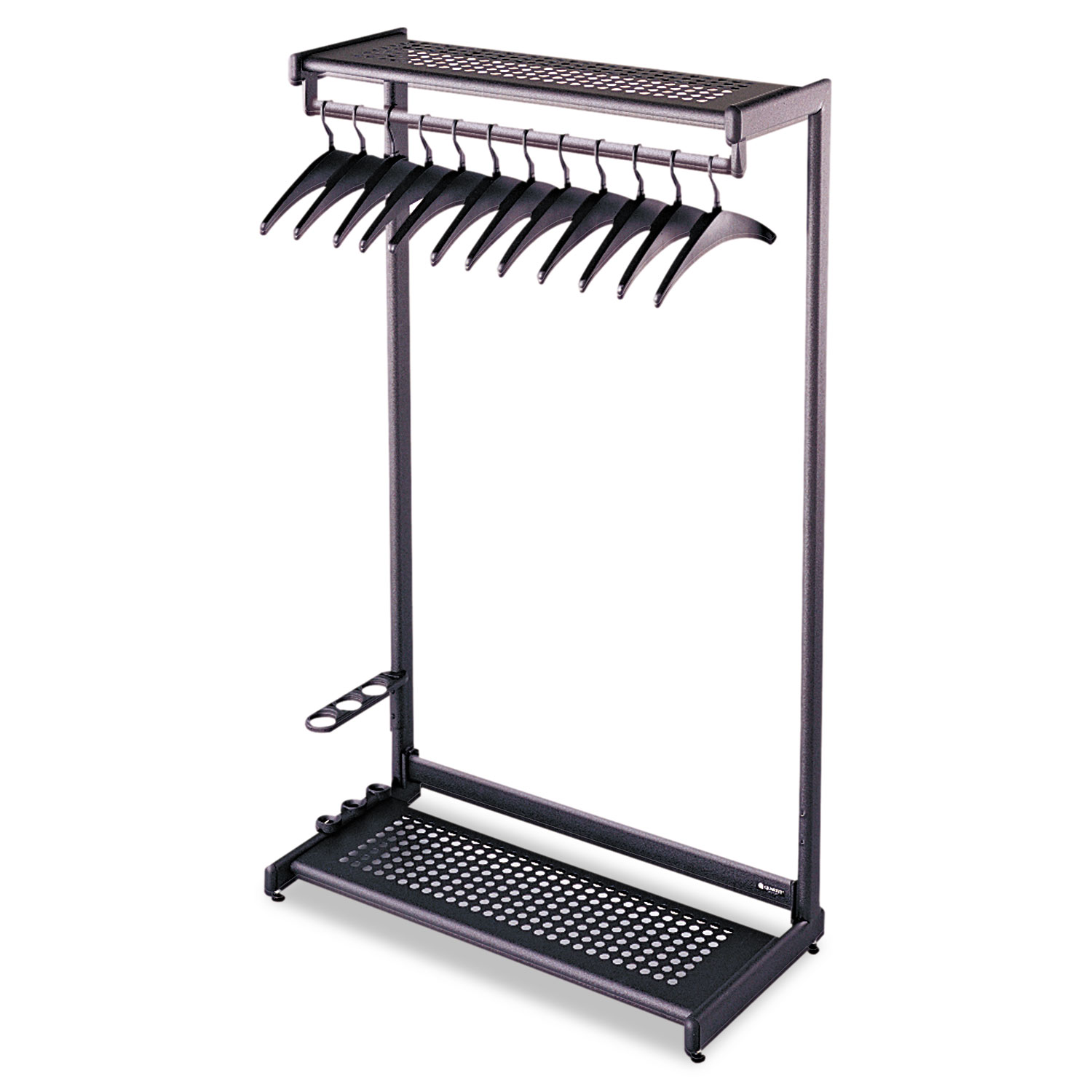 Single-Side, Garment Rack w/Two Shelves, Eight Hangers, Steel, 24 Wide, Black