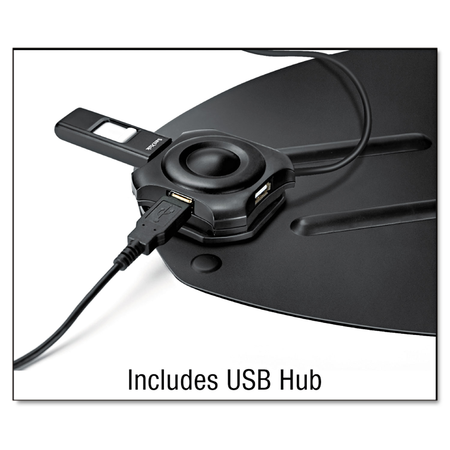 Adjustable Laptop Riser with Four-Port USB Hub, 12 1/8 x 13 3/8 x 3, Black/Gray