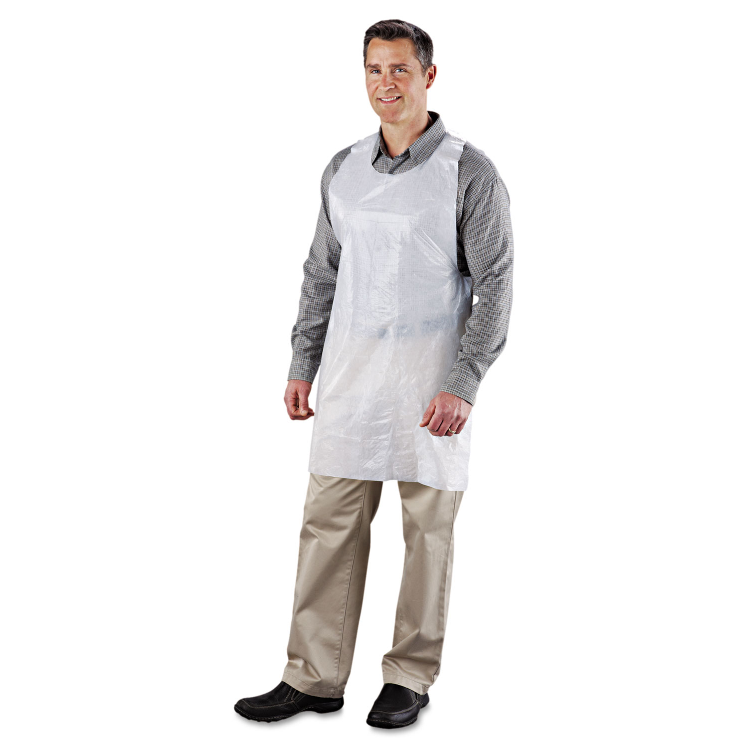 Disposable Poly Apron, White, 28 x 46, 2 mil, One Size, 100/Box