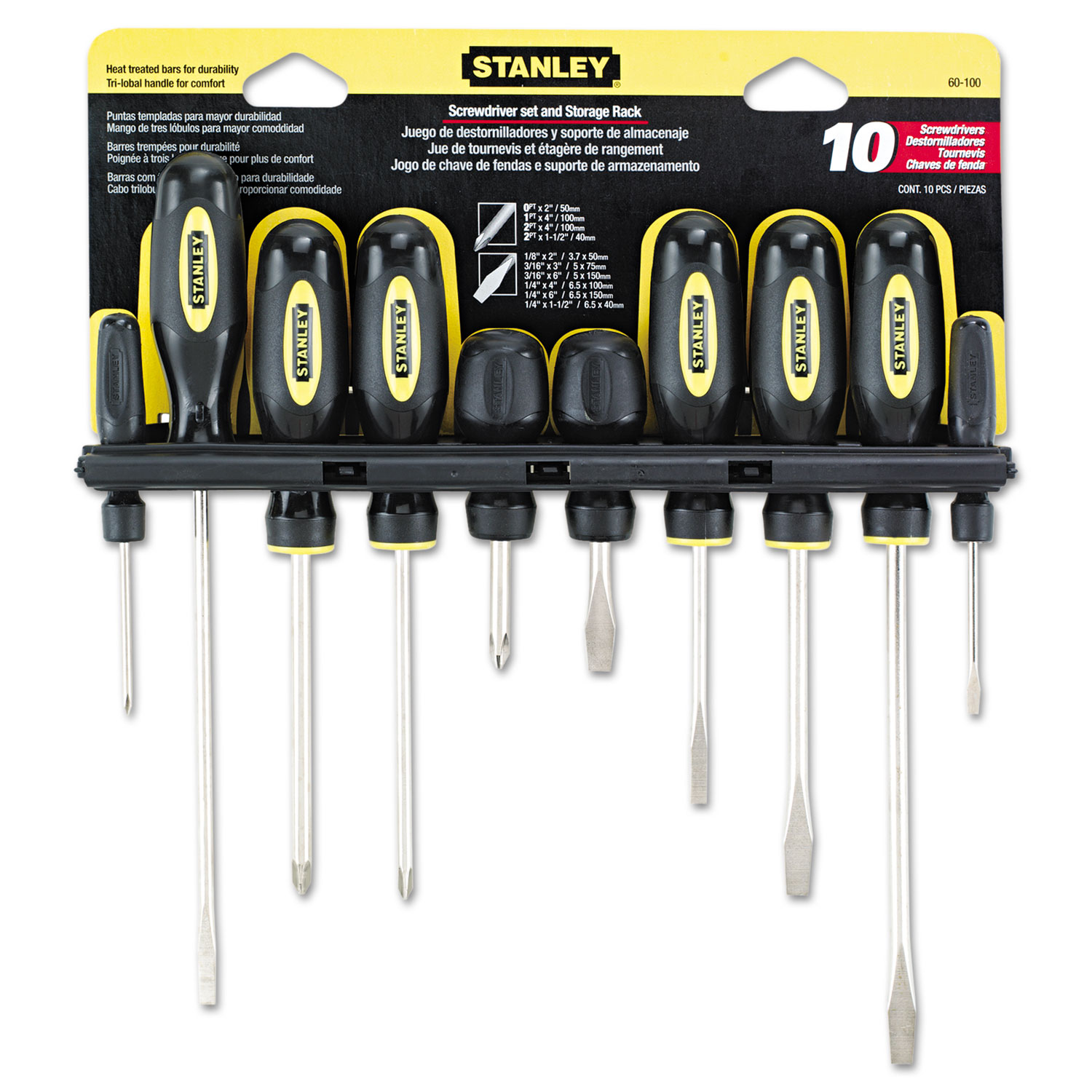  Stanley Tools 60-100 10-Piece Standard Fluted Screwdriver Set, Phillips/Slotted (BOS60100) 