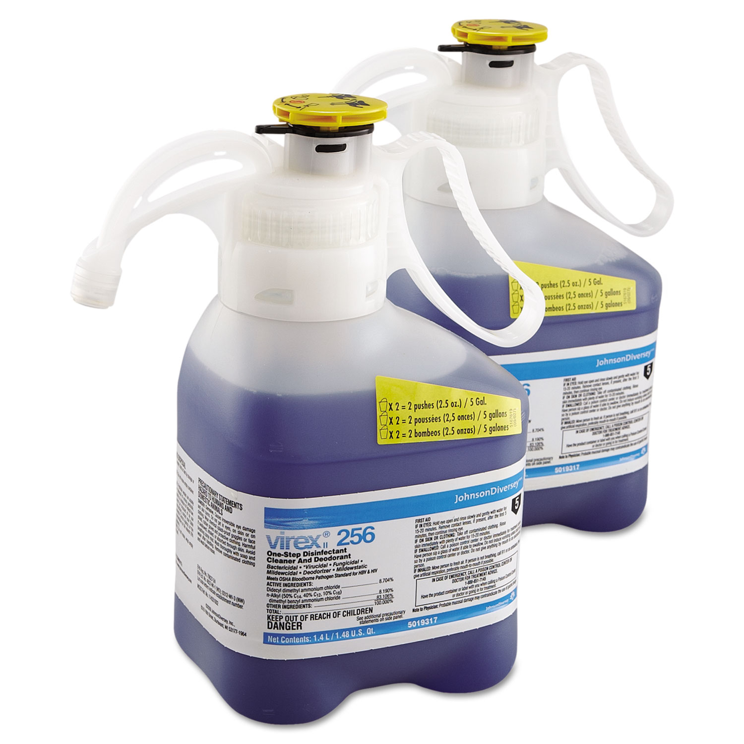  Diversey 5019317 Virex II 256 One-Step Disinfectant Cleaner Deodorant, Mint, 1.4L, 2 Bottles/CT (DVO5019317) 