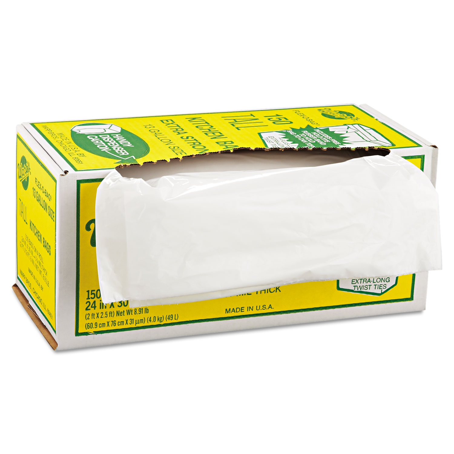  Warp's FB13-150 Industrial Strength Flex-O-Bags Trash Can Liners, 13 gal, 1.25 mil, 24 x 30, White (WRPFB13150) 