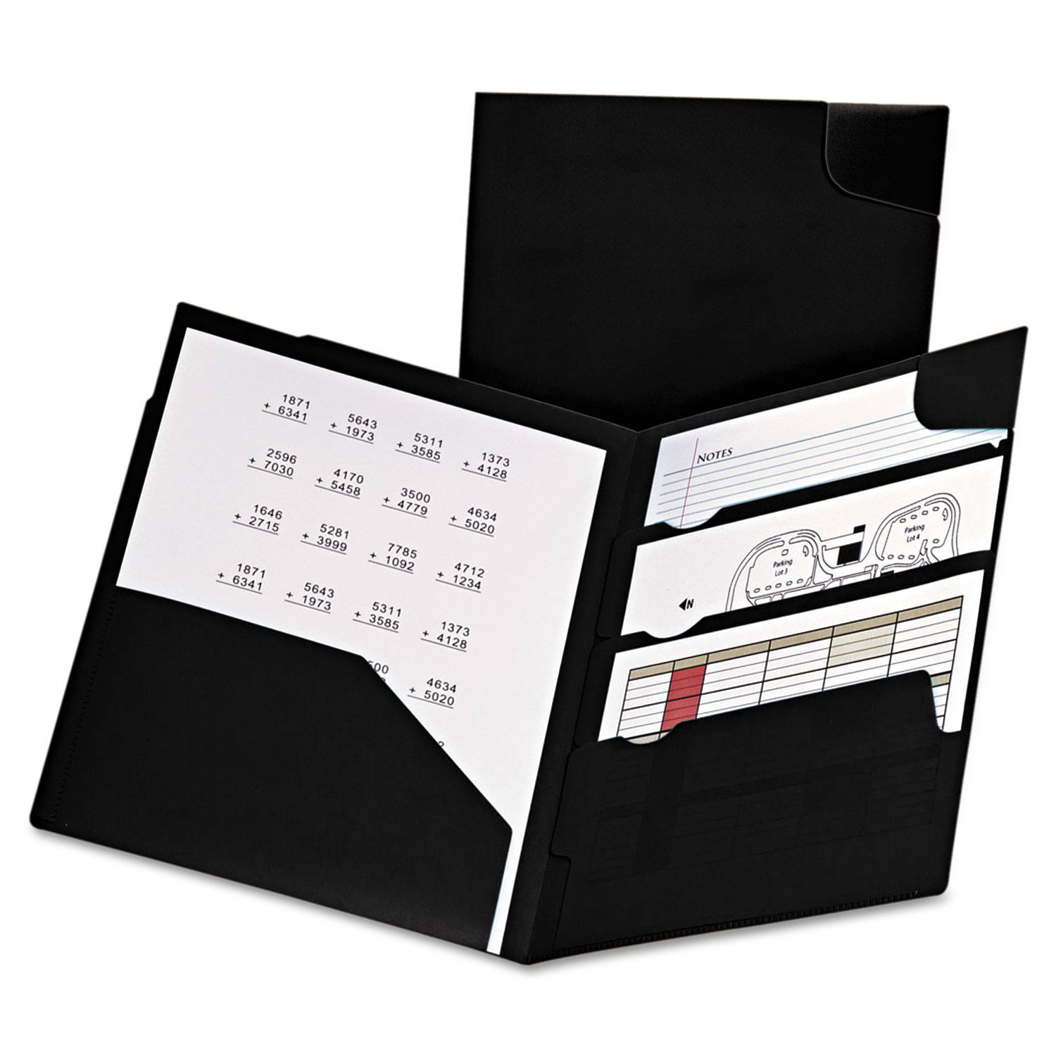 Oxford™ Divide It Up Four-Pocket Poly Folder, 11 x 8-1/2, Black