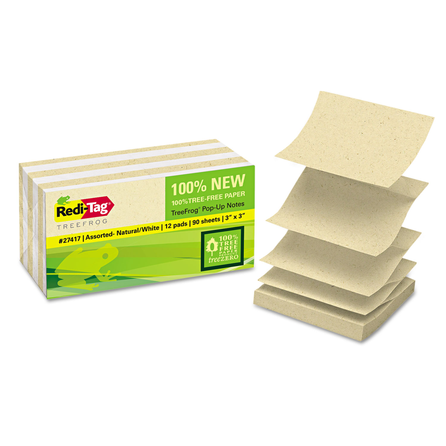 Sugar Cane Self-Stick Notes, 3x3, White/Natural, 90 sheets/pad, 12 pads/PK