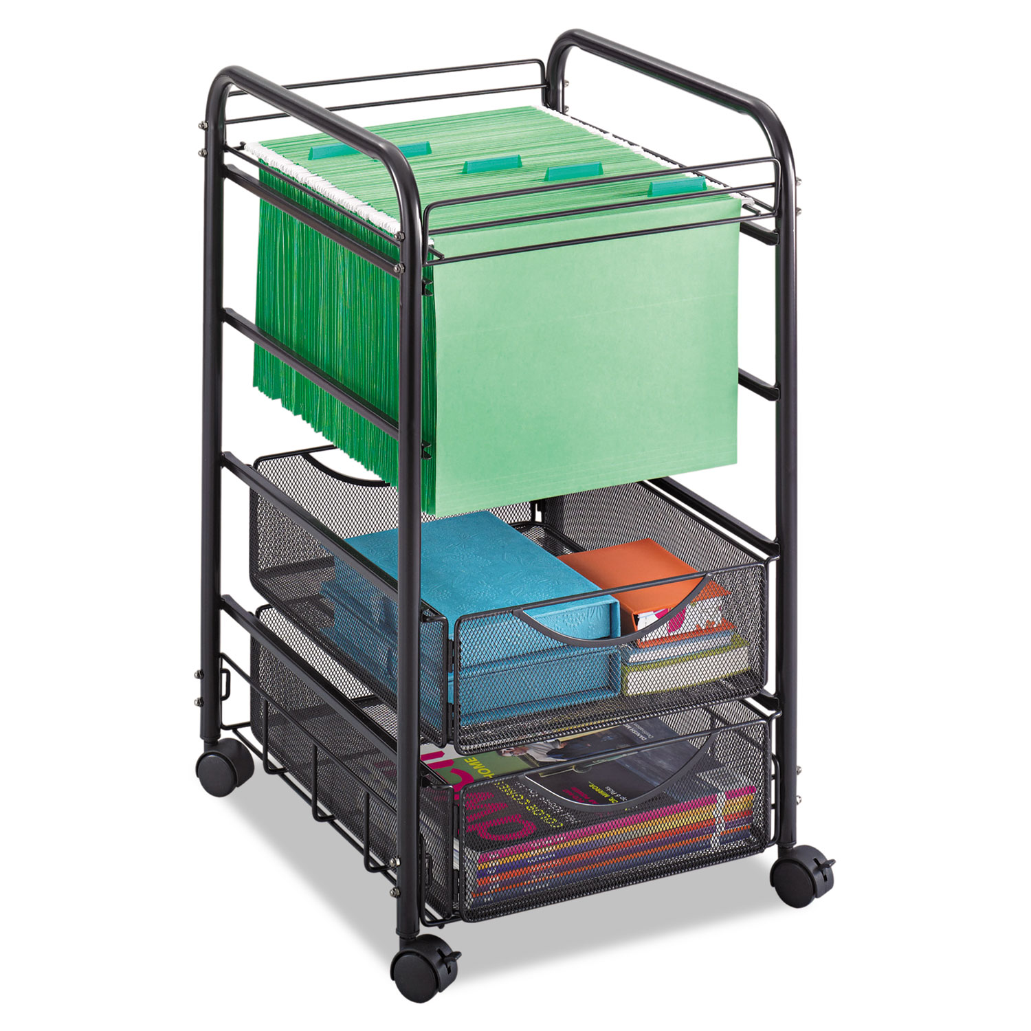  Safco 5215BL Onyx Mesh Open Mobile File, Two-Drawers, 15.75w x 17d x 27h, Black (SAF5215BL) 