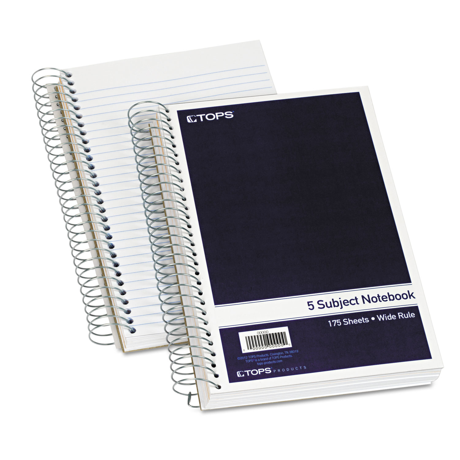  TOPS 63859 Wirebound Five-Subject Notebook, 5 Subjects, Wide/Legal Rule, Navy Cover, 9.5 x 6, 175 Sheets (TOP63859) 