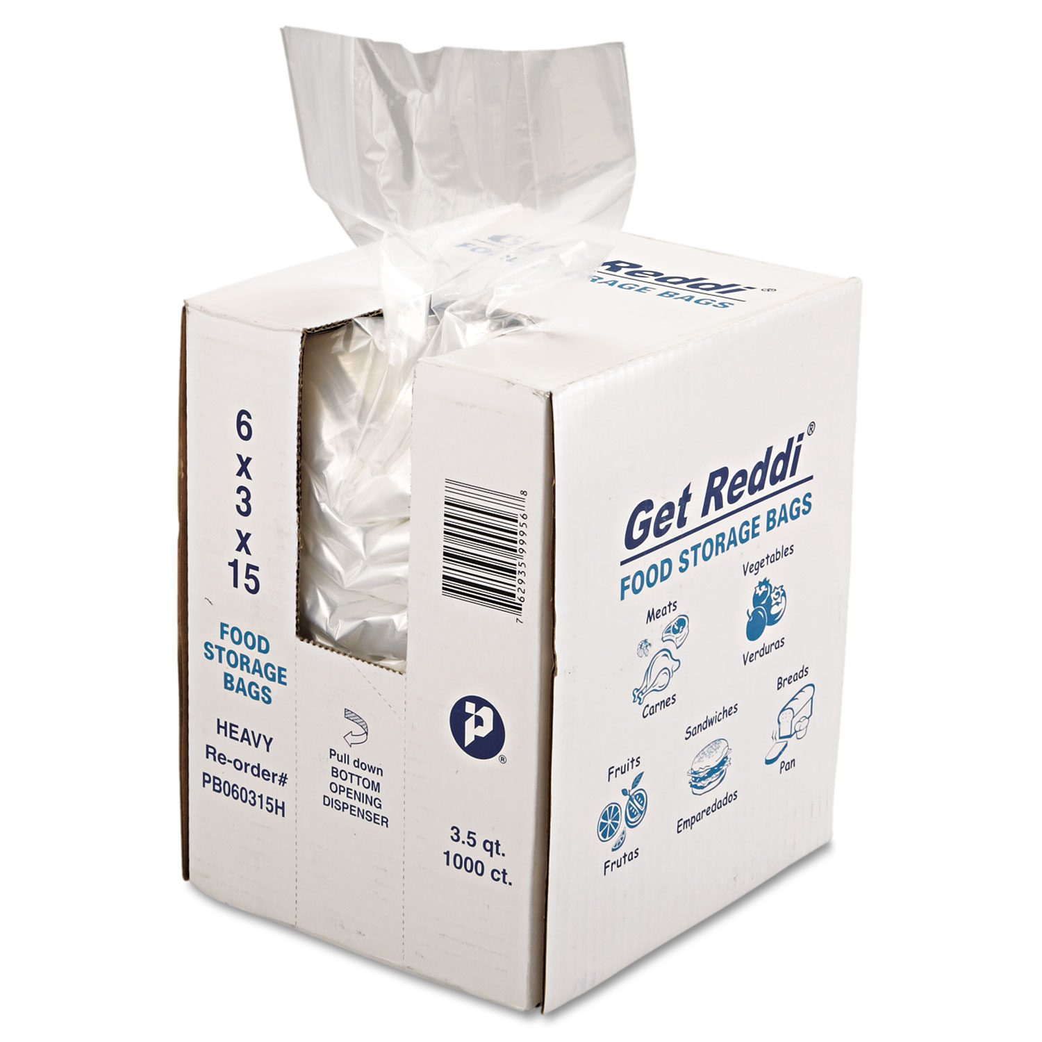 Get Reddi Food & Poly Bag, 6 x 3 x 15, 3.5qt, 1.0mil, Clear, 1000/Carton