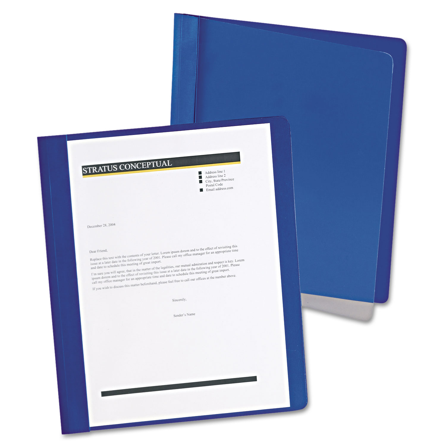 Extra-Wide Clear Front Report Covers, Letter Size, Dark Blue, 25/Box