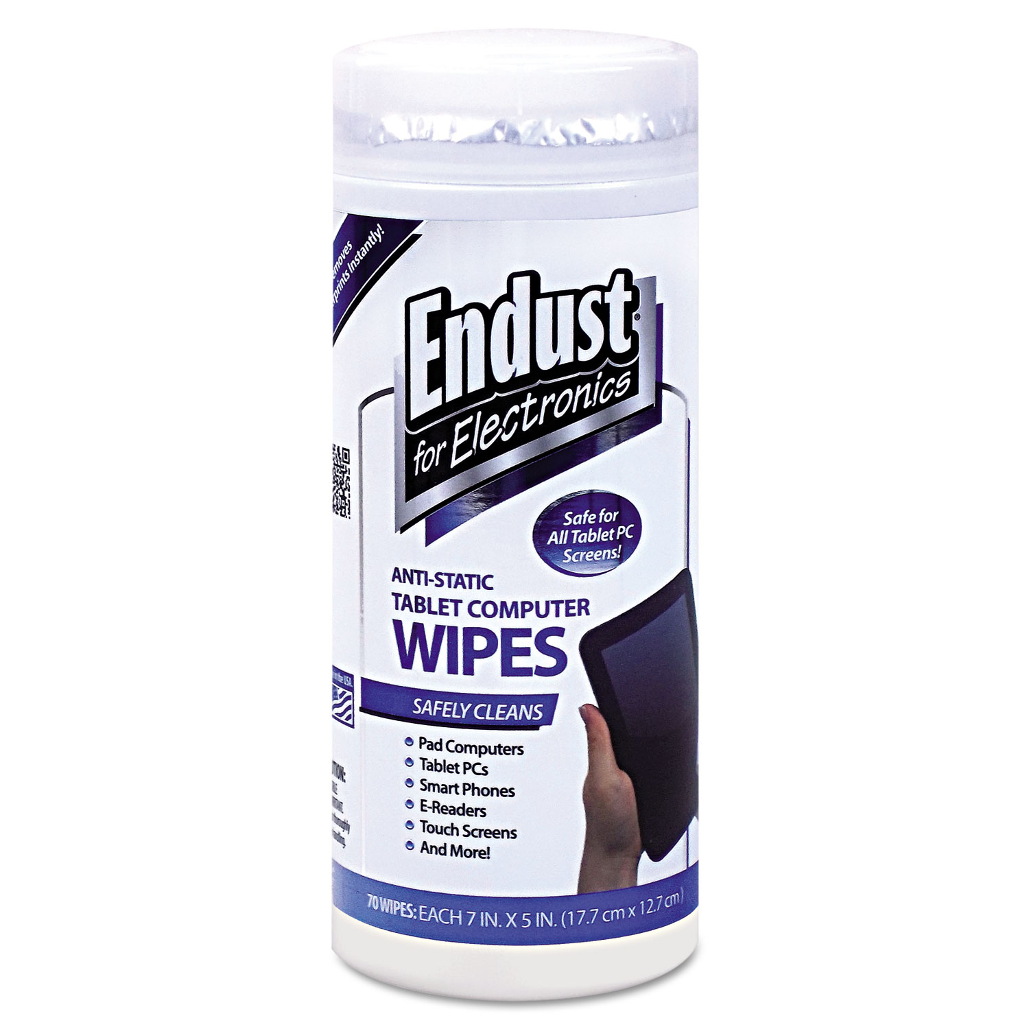  Endust for Electronics 12596 Tablet and Laptop Cleaning Wipes, Unscented, 70/Tub (END12596) 