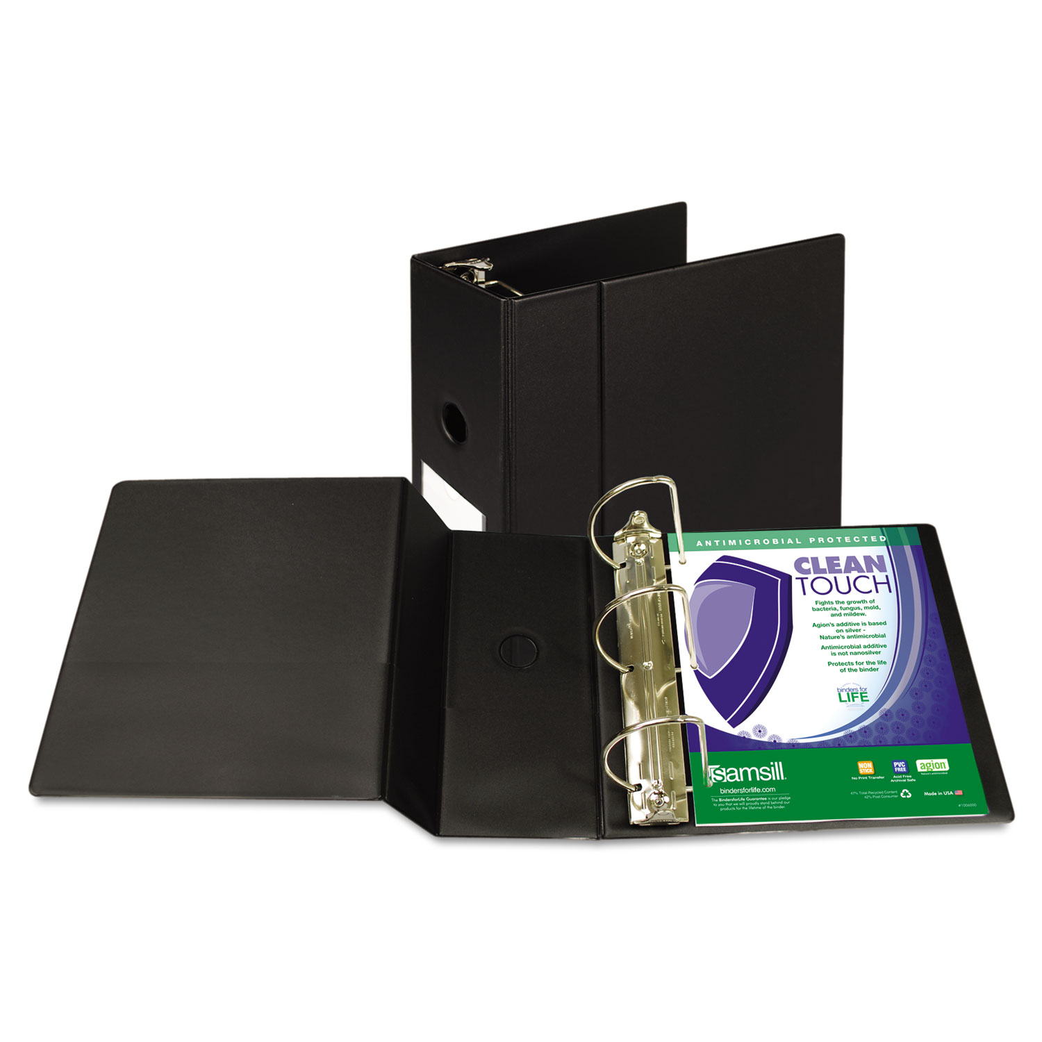  Samsill 16300 Clean Touch Locking D-Ring Reference Binder Protected w/Antimicrobial Additive, 3 Rings, 5 Capacity, 11 x 8.5, Black (SAM16300) 