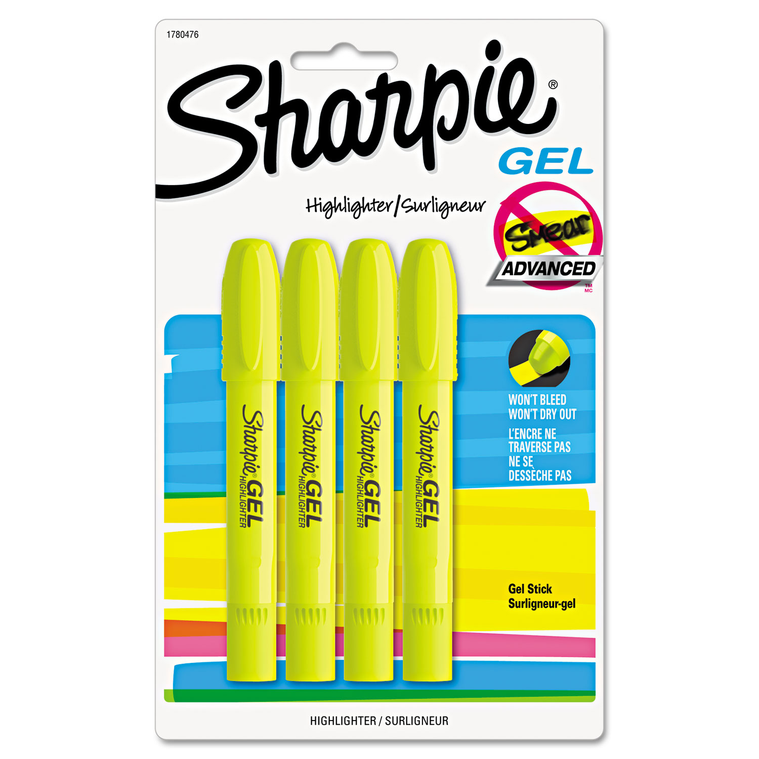  Sharpie 1780476 Gel Highlighters, Bullet Tip, Fluorescent Yellow, 4/Pack (SAN1780476) 