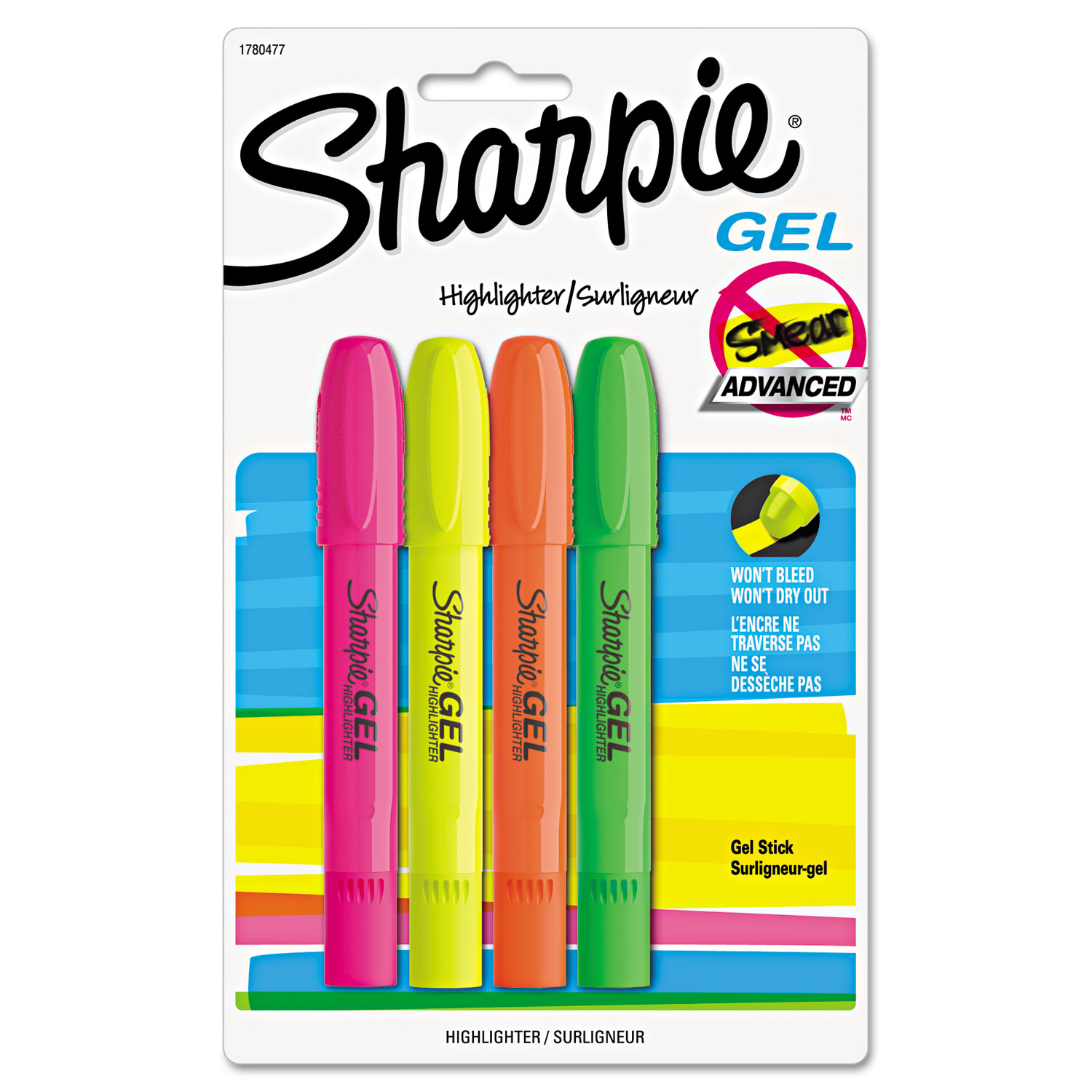  Sharpie 1780477 Gel Highlighters, Bullet Tip, Assorted Colors, 4/Pack (SAN1780477) 