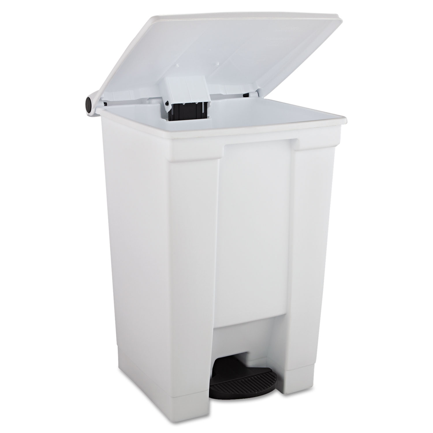 Indoor Utility Step-On Waste Container, Square, Plastic, 12gal, White
