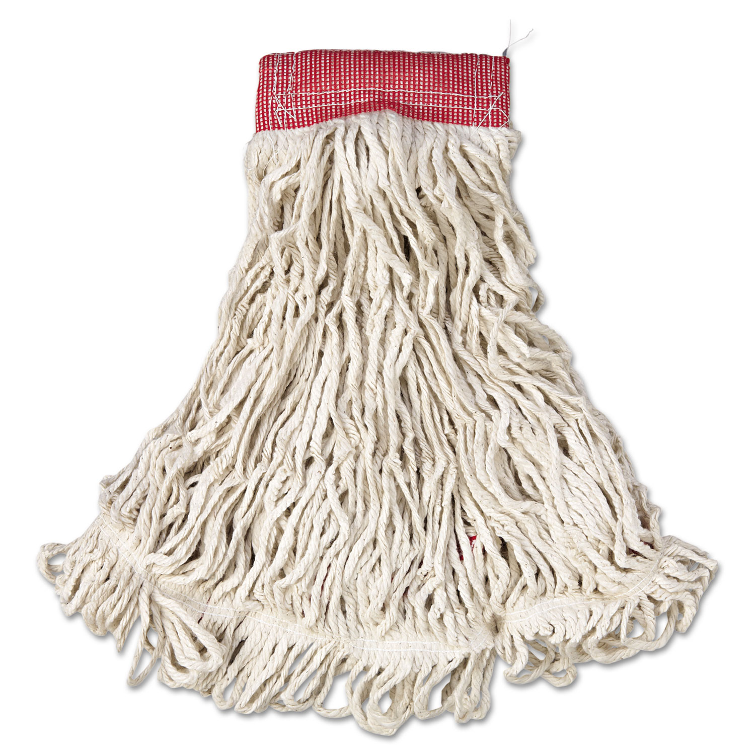  Rubbermaid Commercial FGA15306WH00 Web Foot Wet Mop, Cotton/Synthetic, White, Large, 5 Red Headband, 6/Carton (RCPA153WHI) 