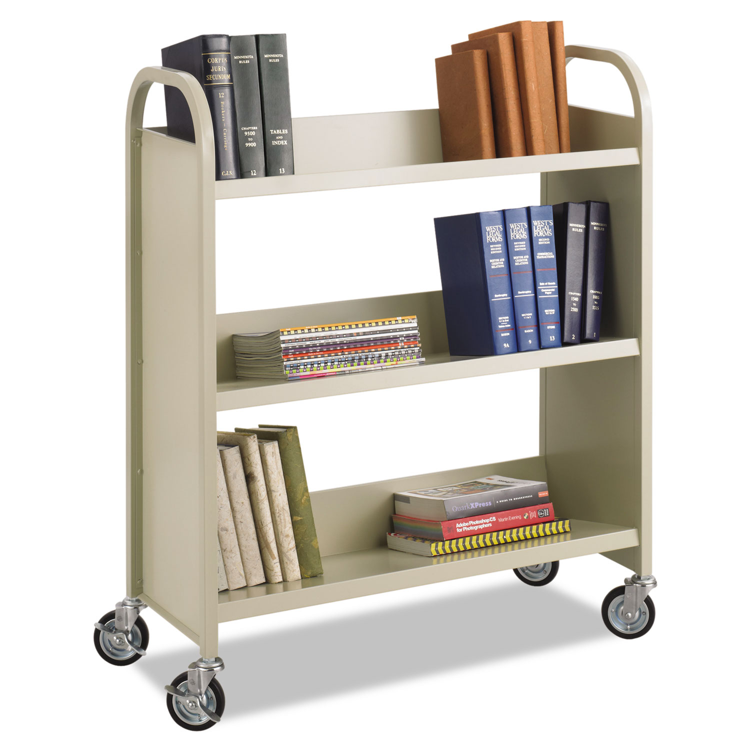  Safco 5358SA Steel Book Cart, Three-Shelf, 36w x 14.5d x 43.5h, Sand (SAF5358SA) 