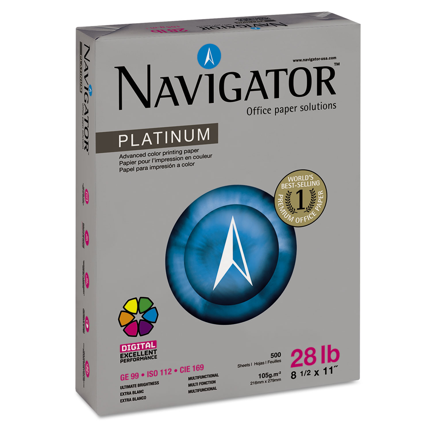  Navigator NPL1128 Platinum Paper, 99 Bright, 28lb, 8.5 x 11, White, 500/Ream (SNANPL1128) 