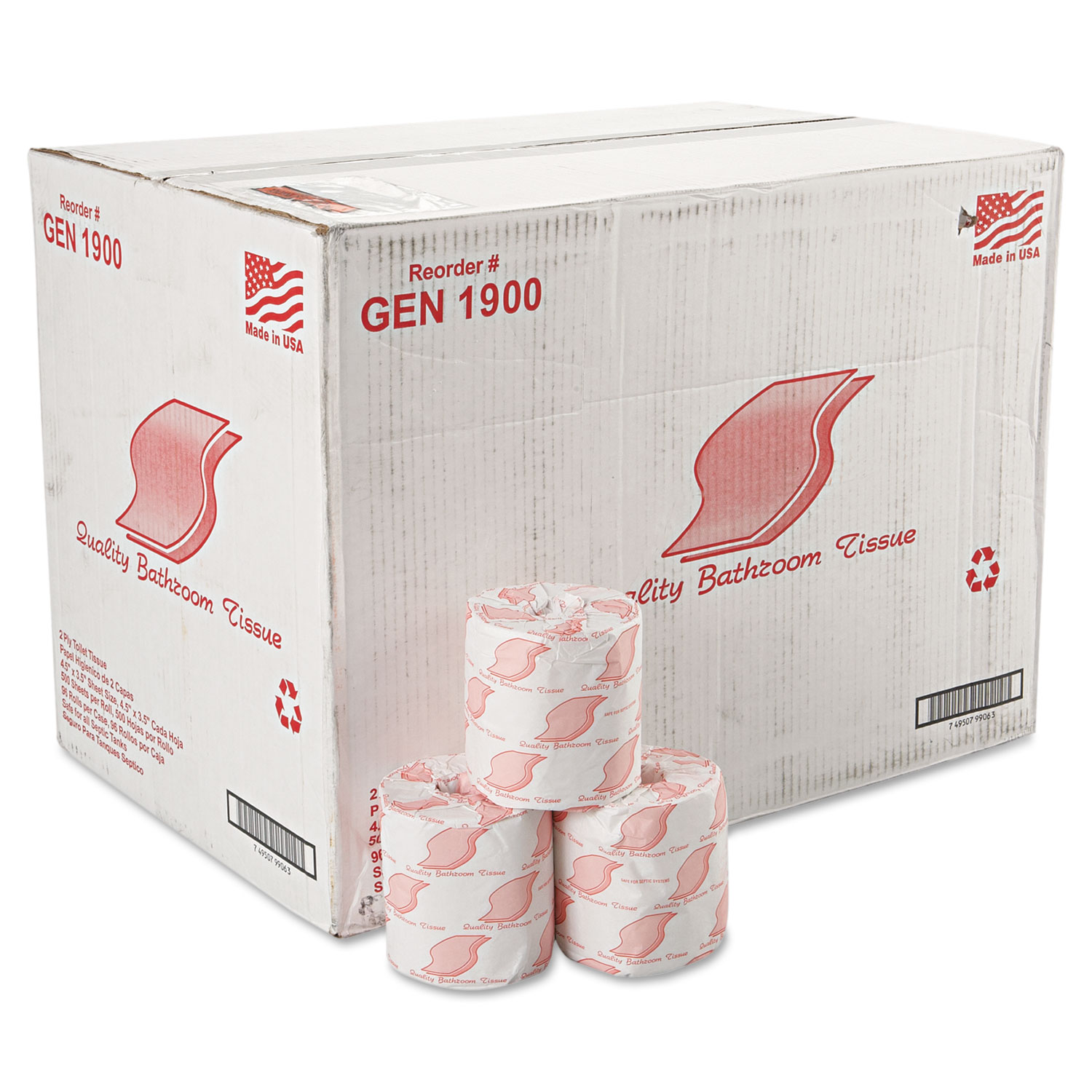  GEN GEN1900 Standard Bath Tissue, Septic Safe, 2-Ply, White, 4.5 x 3.5, 500 Sheets/Roll (GEN1900) 