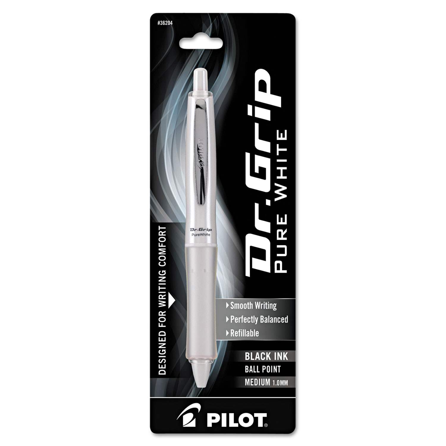 Dr. Grip PureWhite Advanced Ink Retractable Ball Point Pen, Black Ink, 1mm