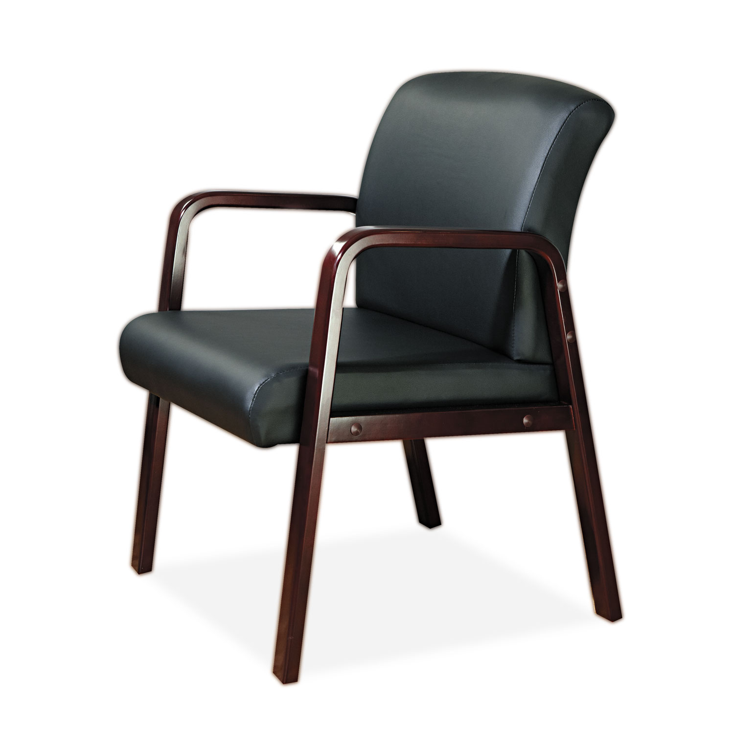 Alera Reception Lounge Series Guest Chair Mahogany/Black Leather ALERL4319M 