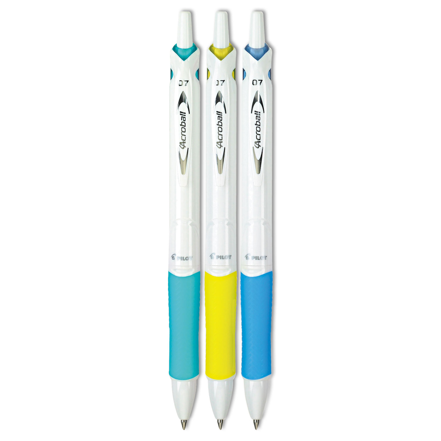 Pilot® Acroball PureWhite Retractable Ballpoint Pen, 0.7mm, Black Ink, Assorted Barrel, 3/Pack