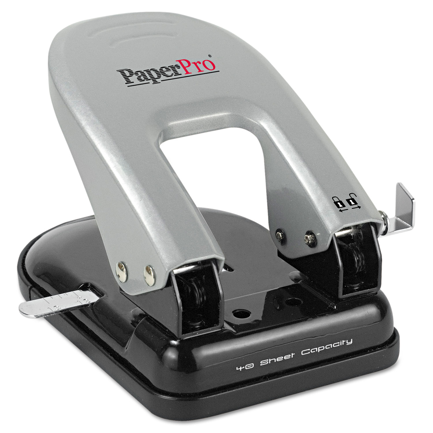 inDULGE Two-Hole Punch, 40-Sheet Capacity, Black/Silver