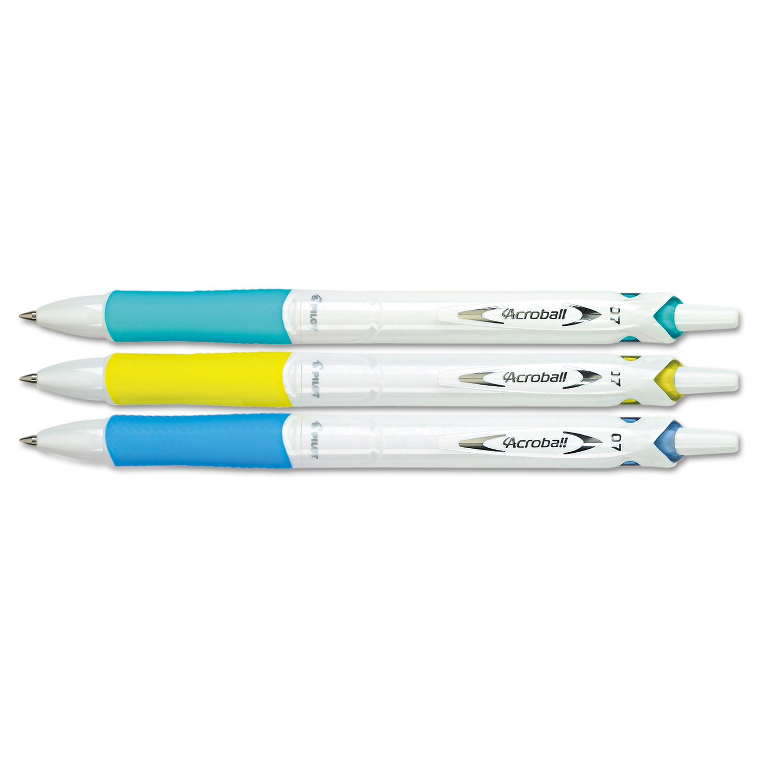 Acroball PureWhite Pen, .7mm, Black Ink, Blue/Lime/Turquoise Barrels, 3/Pack
