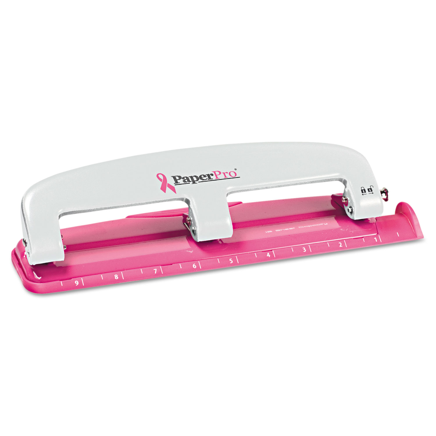  Bostitch 2188 EZ Squeeze InCourage Three-Hole Punch, 12-Sheet Capacity, Pink (ACI2188) 