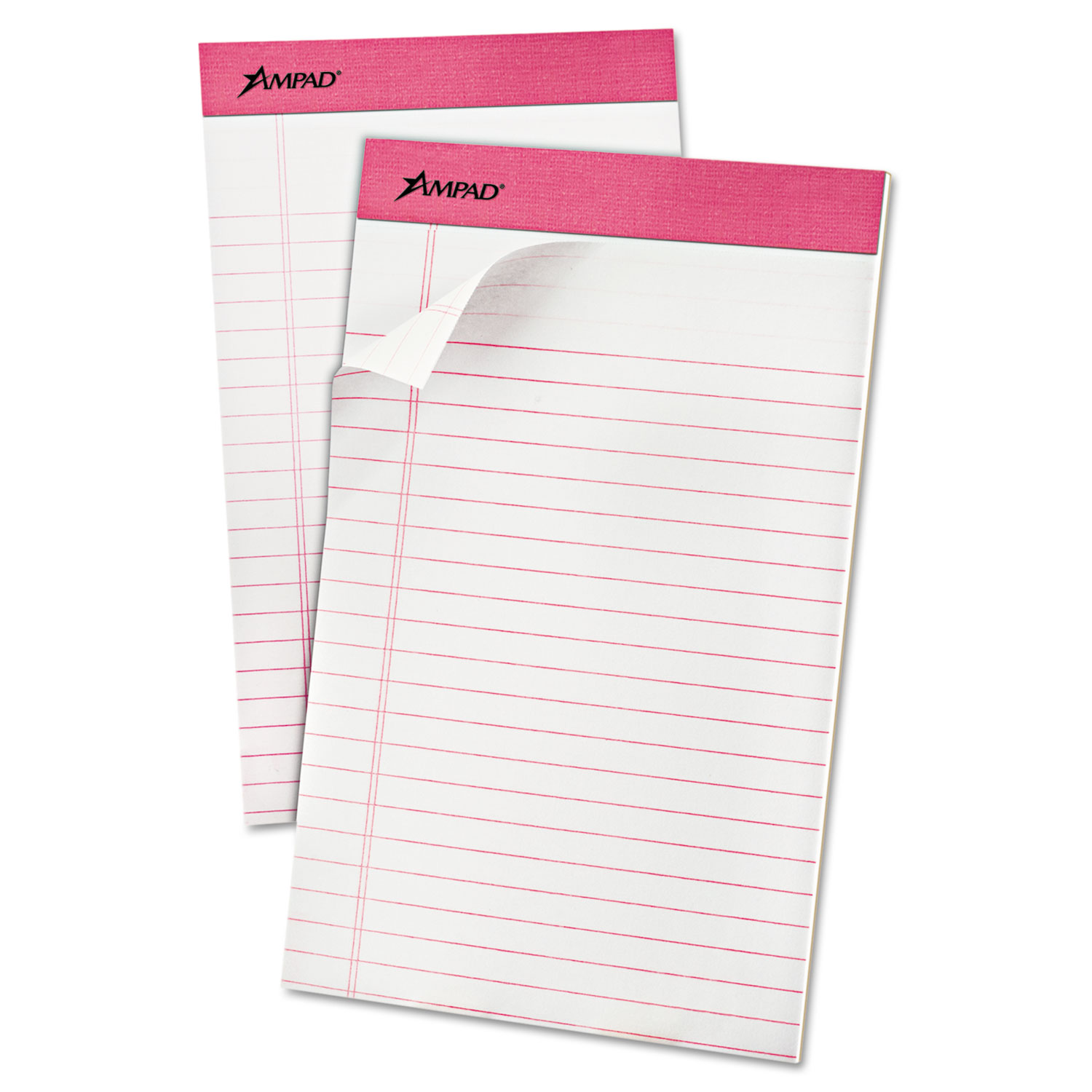 Ampad® Pink Writing Pads, Narrow Rule, 5 x 8, White, 50 Sheets, 6/Pack
